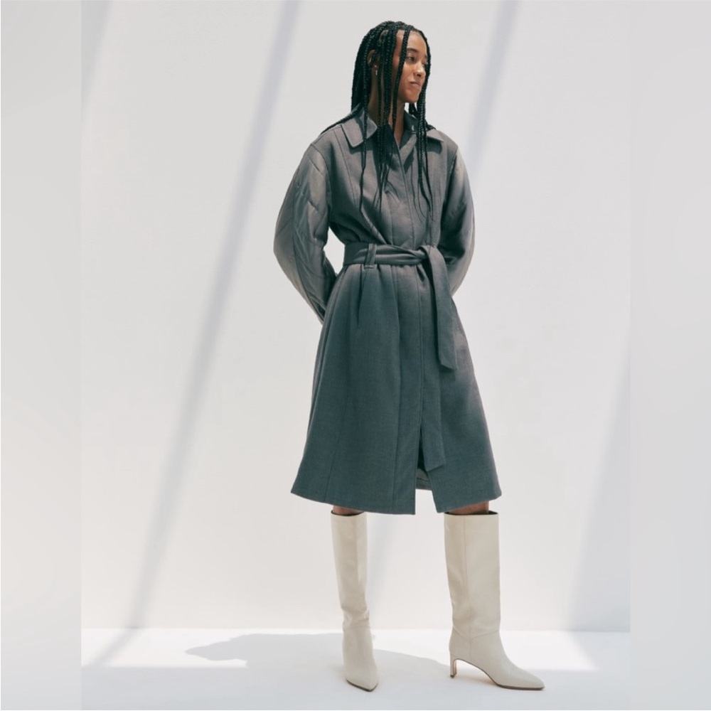 {{a&f}} HFR x Nicole Benefield Gray Quilted Sleeve Belted Trench Coat